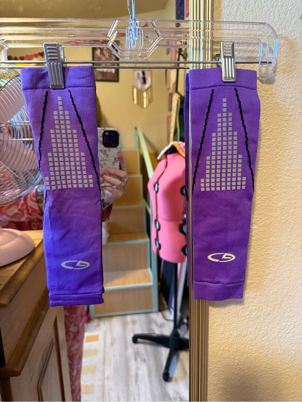 Purple Compression Calf Sleeves with Reflective Grid